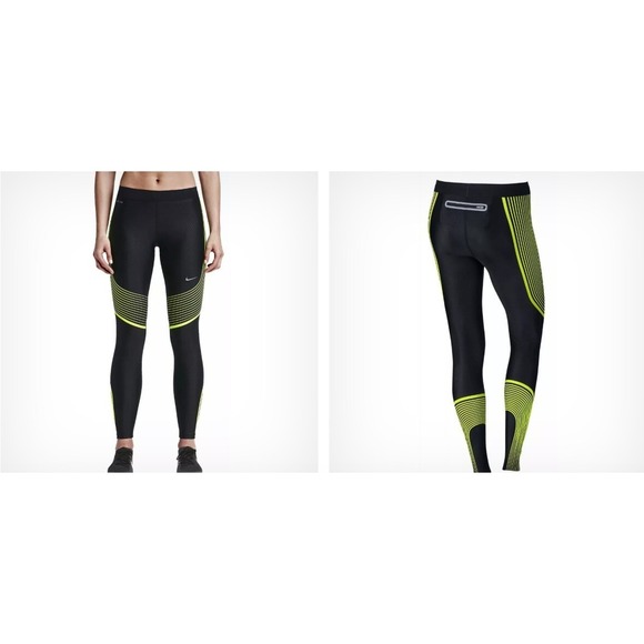 Nike Dri Fit Green Textured Compression Stripes Leggings Workout Running‎  XS - Picture 1 of 9